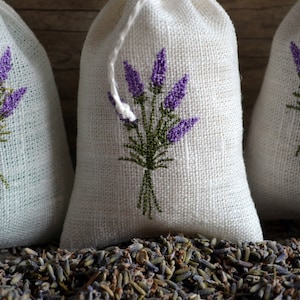 Linen Lavender Bag With Lavender Embroidery Gift Bag image 3