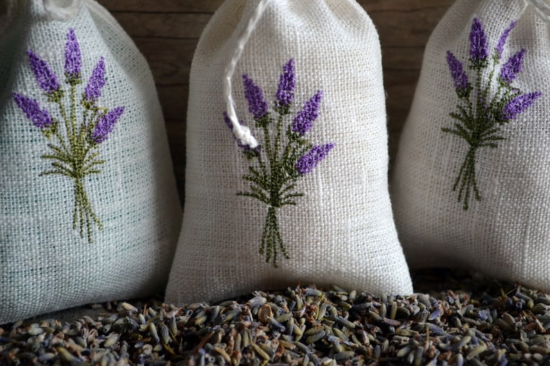 Linen Lavender Bag With Lavender Embroidery Gift Bag image 3