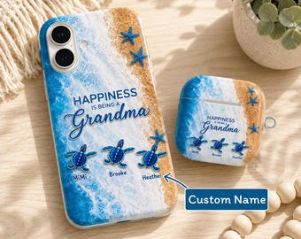 Personalized Phone Case, Custom Gift, Sea Turtle iPhone Case, Beach Grandma Phone Cover, Airpod Case, Airpod case gift