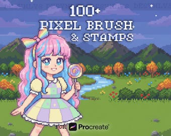 Más de 100 pinceles y sellos de píxeles para Procreate / Kit de arte de píxeles retro