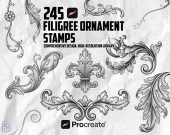 245 Procreate Filigree Tattoo Stamps | Vintage Baroque Ornament Brushes Bundle