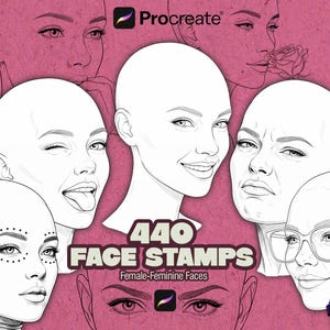 440 stämplar för kvinnliga ansikten för Procreate | Referensstämpelpenslar för huvud och ansikte | Verktyg för porträttteckning
