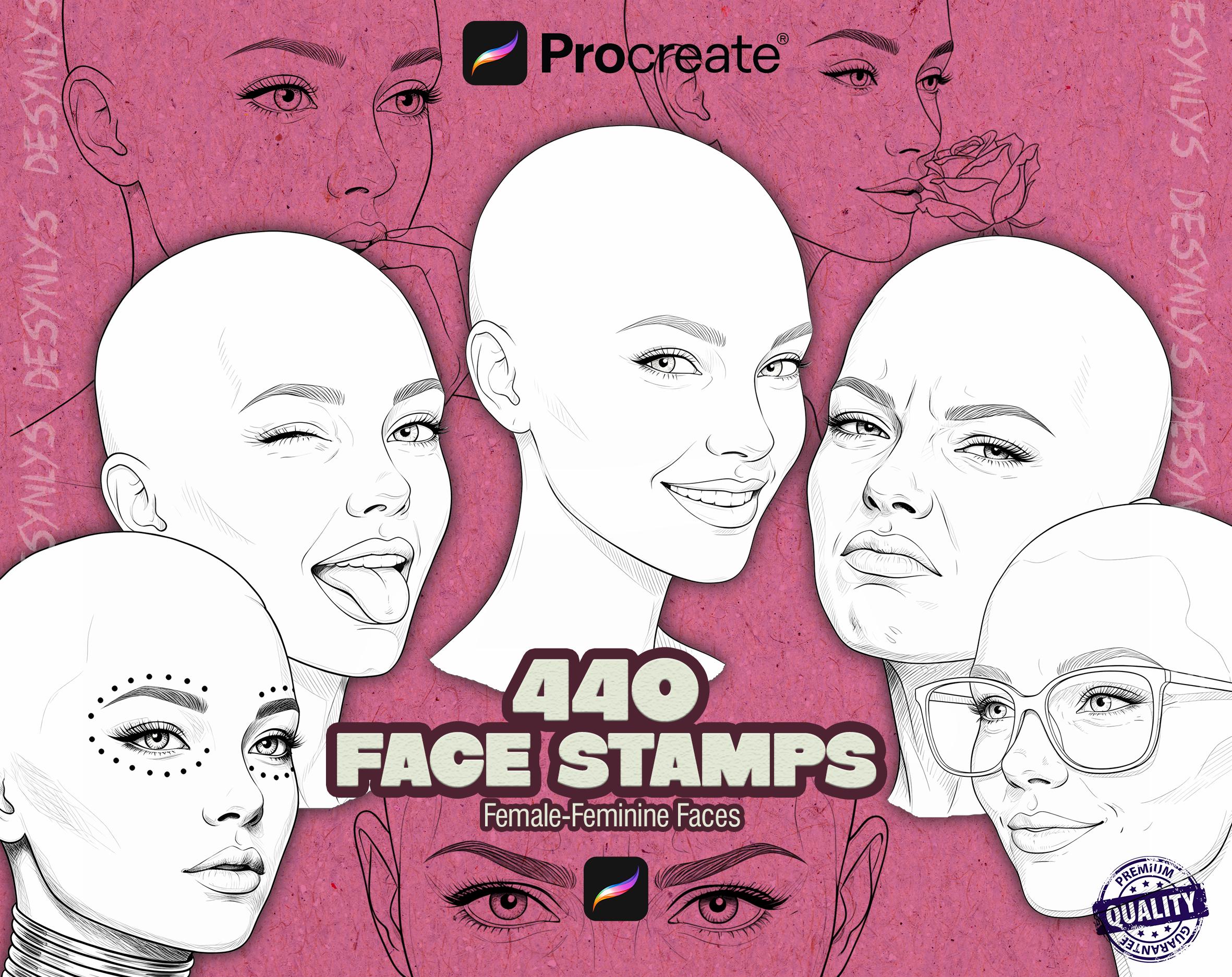 440 Female Face Stamps for Procreate | Head & Face Reference Stamp ...