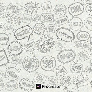Mais de 350 carimbos de rabiscos para Procreate, desenhos aleatórios de tatuagens, estênceis digitais e pincéis para Procreate no iPad. imagem 4