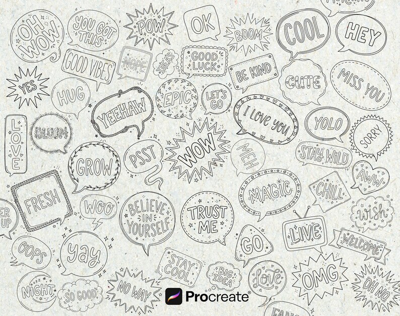 Mais de 350 carimbos de rabiscos para Procreate, desenhos aleatórios de tatuagens, estênceis digitais e pincéis para Procreate no iPad. imagem 4