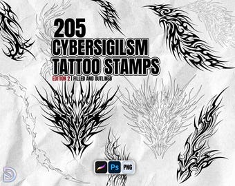 Znaczki tatuażu Cybersigilism – 205 pędzli do Procreate i Photoshopa