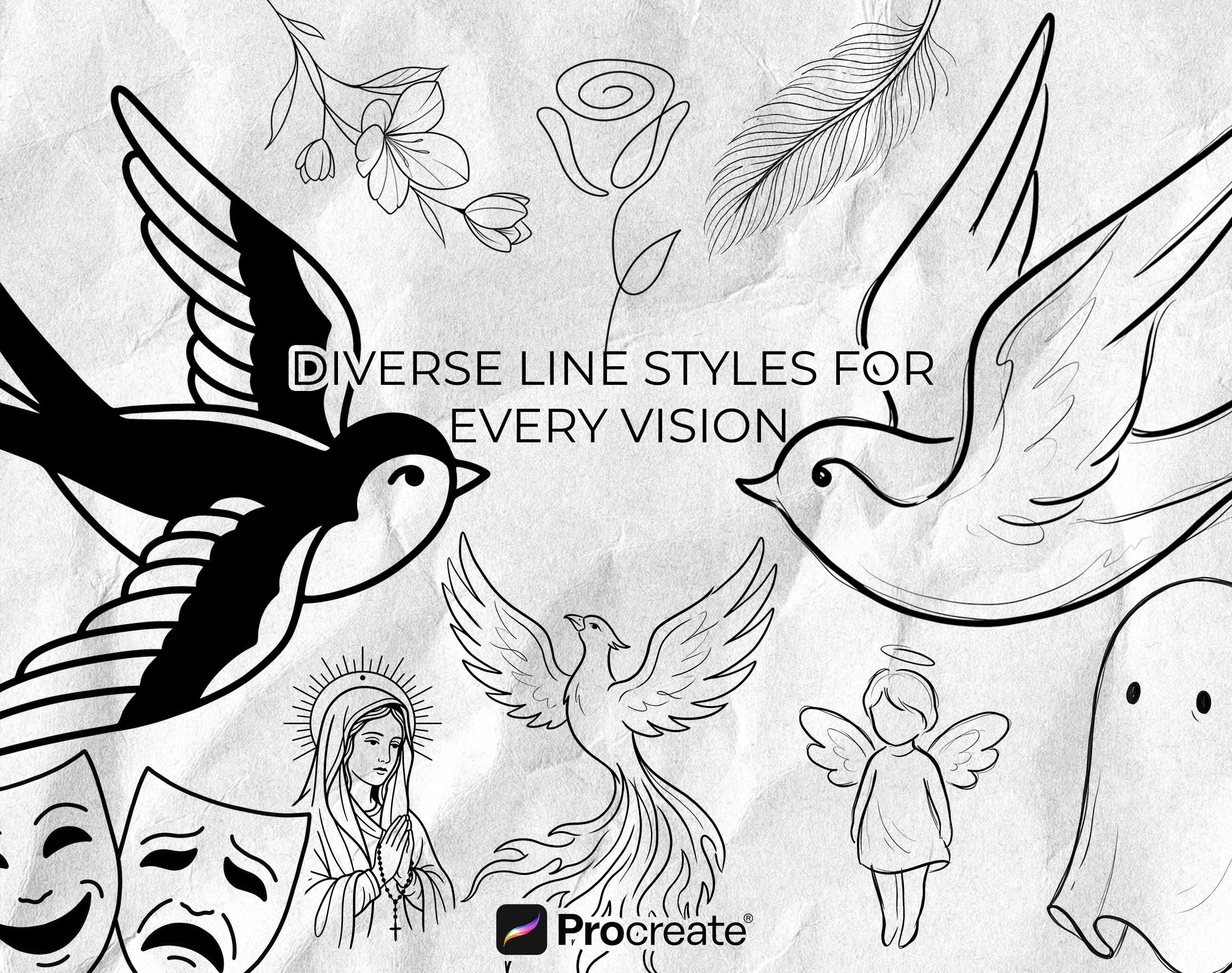 427 Minimal Fineline Tattoo Stamps for Procreate | Flash Tattoo Brush ...