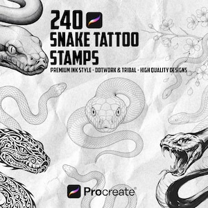 240 Snake Tattoo Designs for Procreate | Floral, Cobra, Skull & Linework Flash Pack