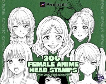 300 Female Anime Head Stamps for Procreate | Manga Face Stamp Pack ...