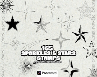 165 Sparkle & Star Procreate Stempel | Himmlisches Pinselset | Glitzer, Twinkle, Schneeflocke, Tattoo Style Sterne