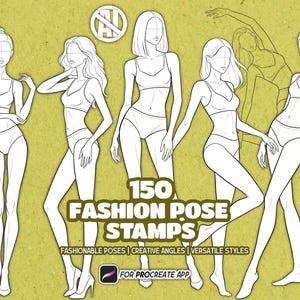 150 Fashion-Posen-Stempel für Procreate | Modellpinsel-Paket | Illustrationsvorlagen