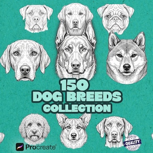 150 stämplar för hundrasen Procreate | Hundpenslar | Djurkonst. Tatueringsdesign