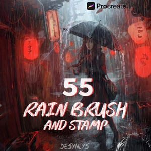 55 Rain Brushes for Procreate – Realistic Rain & Lightning Effects Pack