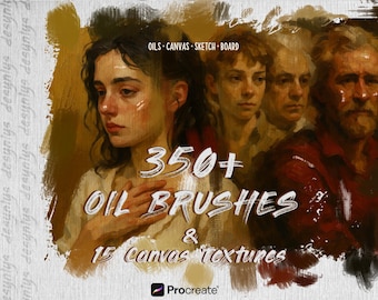 350+ Realistic Procreate Oil Brushes | Oil Painting Brush Set + 15 Canvas Textures