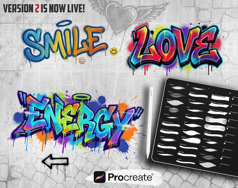 200+ Spray Paint Brushes for Procreate | Graffiti, Drips, Splatter & Street Art Brush Set image 2