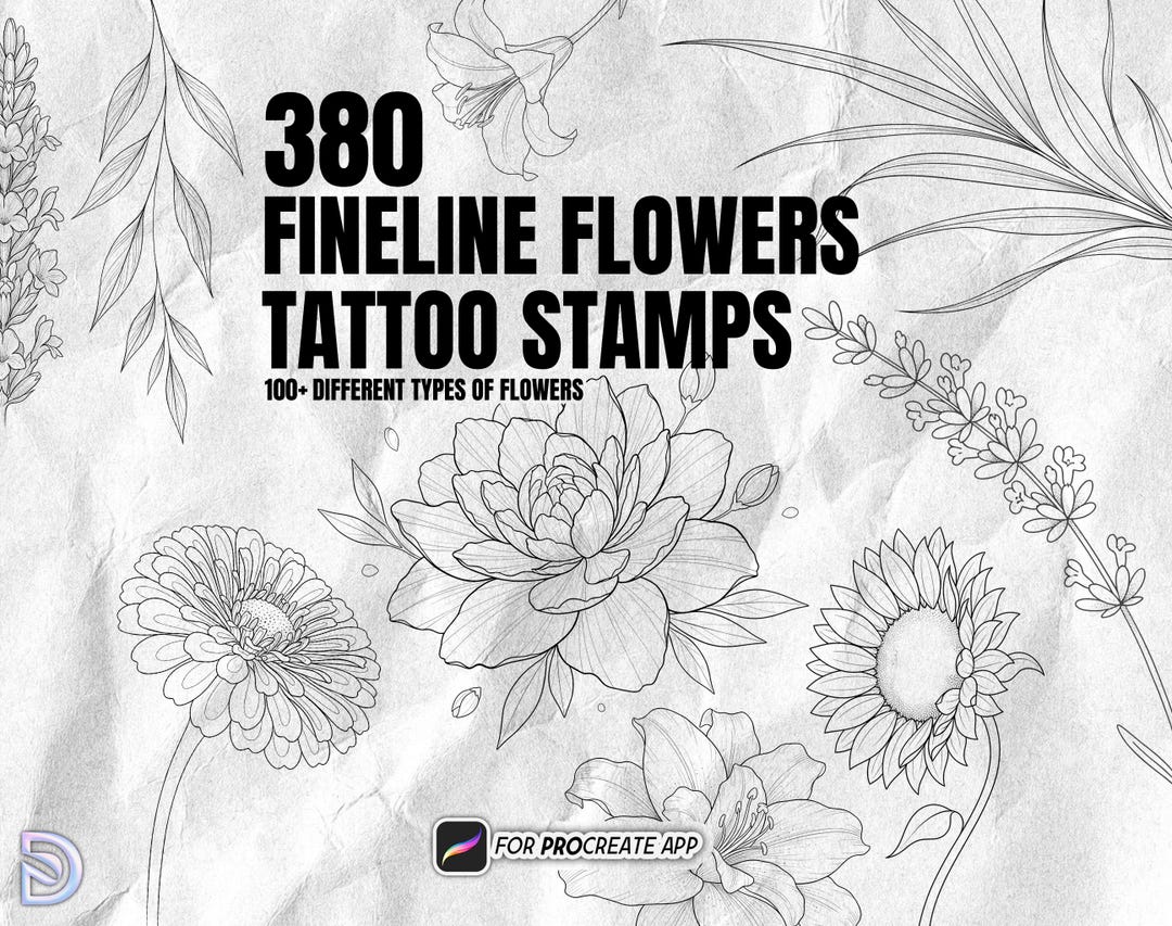 Procreate Fineline Flower Tattoo Stamp Set – 380 Floral Stamps - Etsy