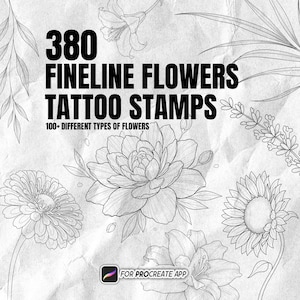 Procreate Fineline Flower Tattoo Stamp Set – 380 Floral Stamps