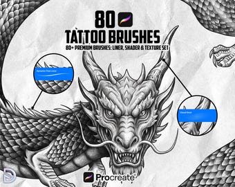 80 Procreate Tattoo Pinsel - Professionelles Liner, Shading & Stipple Dotwork Kit für iPad
