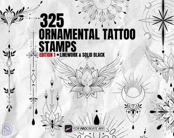 325 Ornamental Tattoo Stamps für Procreate - Mandala, Lotus, und mehr Digital Tattoo Design Kit