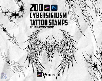 200 Cybersigilismus Tattoo Stempel für Procreate | Cyber Sigil Stamps Pack | Dunkle Tribal-Gothic-Designs