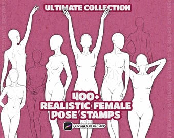 Mais de 400 poses femininas realistas para Procreate | Poses do corpo feminino | Referência para desenho anatômico