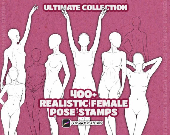 400+ Realistic Female Pose Stamps for Procreate | Female Body Poses | Anatomy Drawing Reference