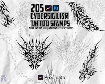 Cybersigilism Tattoo Stamps - 205 Procreate & Photoshop Brushes