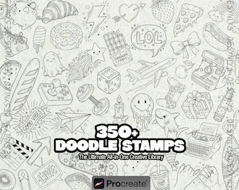Mais de 350 carimbos de rabiscos para Procreate, desenhos aleatórios de tatuagens, estênceis digitais e pincéis para Procreate no iPad.