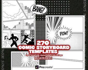 270 Comic Storyboard Vorlagen für Procreate Bundle | Manga Panels & Sprechblasen