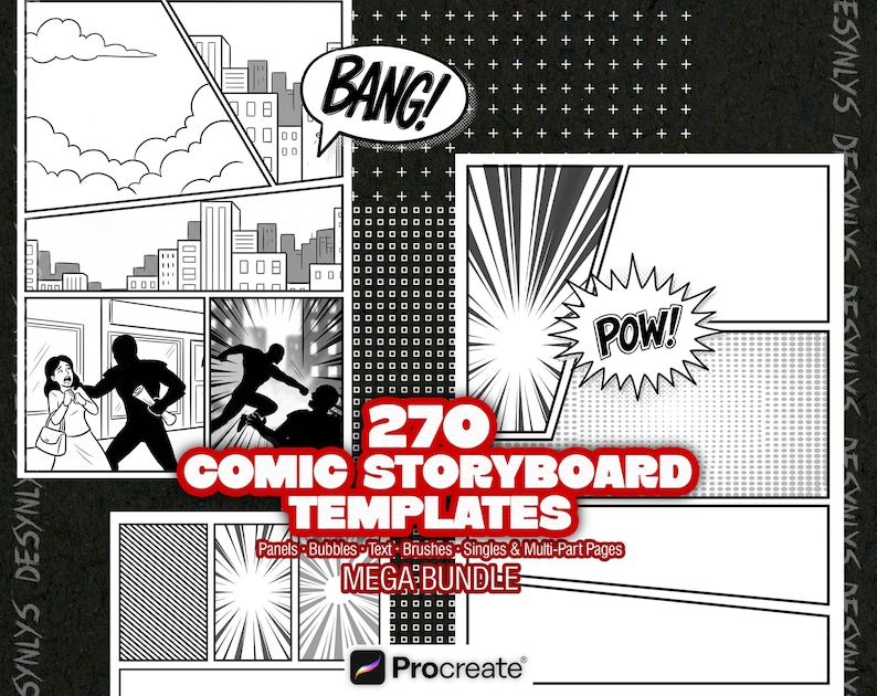 270 Comic Storyboard Templates for Procreate Bundle | Manga Panels & Speech Bubbles image 1