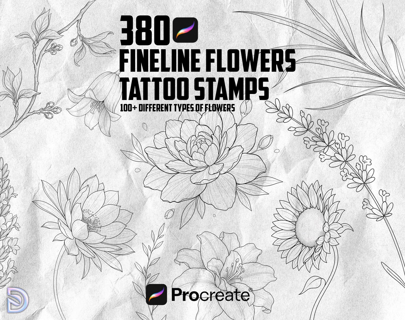 Procreate Fineline Flower Tattoo Stamp Set – 380 Floral Stamps - Etsy