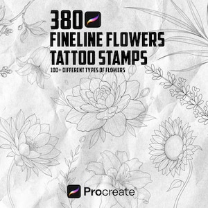 Procreate ファインライン フラワー タトゥー スタンプ セット – 380 種類の花柄スタンプ