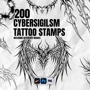 200 Cybersigilismus Tattoo Stempel für Procreate | Cyber Sigil Stamps Pack | Dunkle Tribal-Gothic-Designs