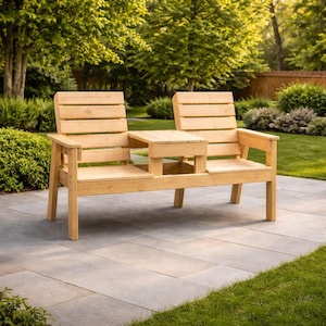 2 Seat Outdoor Bench Plan | Bench with Built-In Table | Digital Download