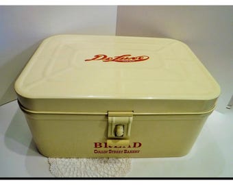 Lata de pão vintage da padaria Collin Street, caixa de metal para armazenamento, decoração rústica de cozinha.