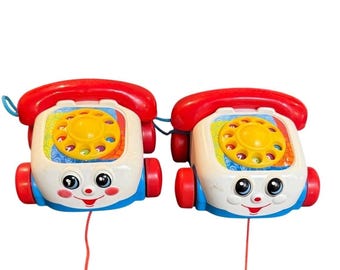 Lote com 2 Telefones Fisher-Price Chatter Clássicos de Brinquedo com Disco Giratório para Crianças