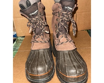 Botas de neve Rocky 7758 masculinas em couro marrom, impermeáveis com isolamento Thinsulate 200g, tamanho 8.