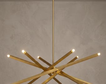 Lampadario moderno a stella in ottone - Lampada a sospensione Sputnik di metà secolo - Lampada a sospensione lineare minimalista per sala da pranzo e soggiorno