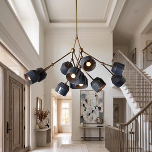 Lámpara de araña Sputnik de estilo moderno de mediados de siglo, lámpara colgante Stilnovo de latón macizo, gran luminaria de techo Bauhaus, iluminación artesanal para la entrada.