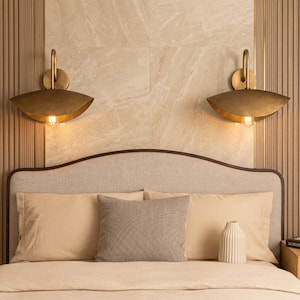 Mid Century Modern Brass Wall Sconce - Handcrafted Gooseneck Vanity Light - Gold Sconce Lighting for Bathroom, Bedroom, Hallway - Handmade