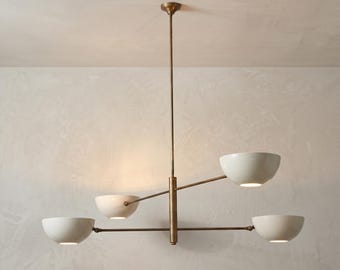 Mid-Century Modern Brass Chandelier, 4-Light Sputnik Pendant Light, Italian Stilnovo Ceiling Lamp, Handcrafted Minimalist Home Decor