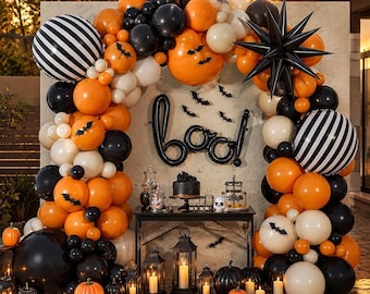 110pc Halloween Balloon Garland Arch Kit, Orange And Black Birthday Party Decorations, Baby Shower And Halloween Party Decor