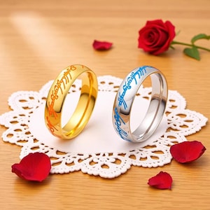 Pierścień ze stali tytanowej świecący w ciemności | Pierścień unisex z Władcą Pierścieni, idealny prezent dla niego/niej, TolkienMerch