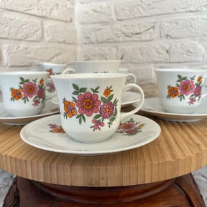 Vintage Jaeger & Co. Bavaria blommig teservis i porslin (5 koppar, fat, kanna)