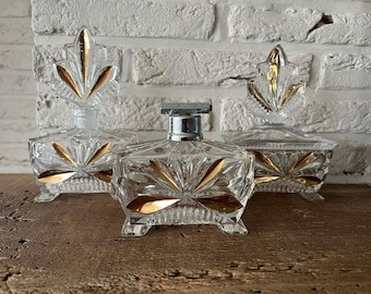 Art Deco lead crystal perfume boudoir set