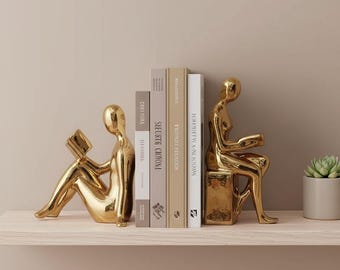 2-Piece Ceramic Girl Book Holder Set - Modern Bookend Sculptures for Home & Office Gift for Dad