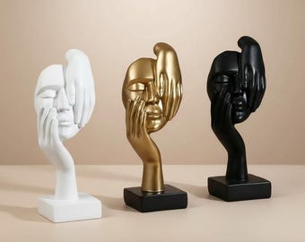 Mini Abstract Face Sculpture, Resin Mask Statue for Modern Desk Decor