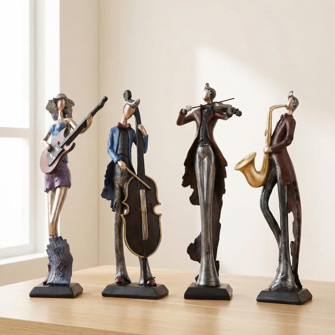 Abstract Musician Figurines Set, Resin Instrument Sculptures, Modern ...