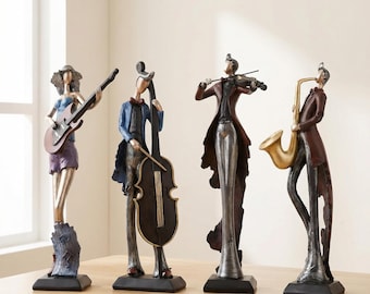 Abstract Musician Figurines Set, Resin Instrument Sculptures for Music Room Decor