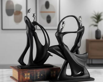 Nordic Dancing Couple Sculpture, Abstract Resin Figurine for Romantic Shelf Decor